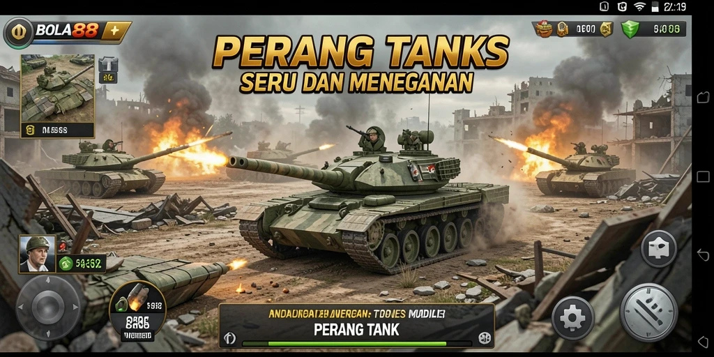 Antarmuka seru BOLA88 saat pertempuran tank berlangsung.