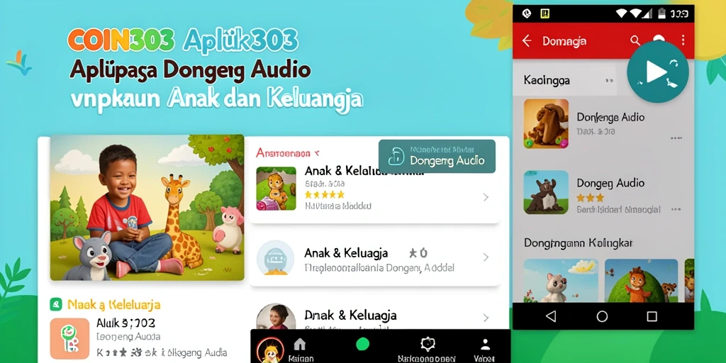 Antarmuka aplikasi COIN303 menampilkan koleksi dongeng audio yang menarik.