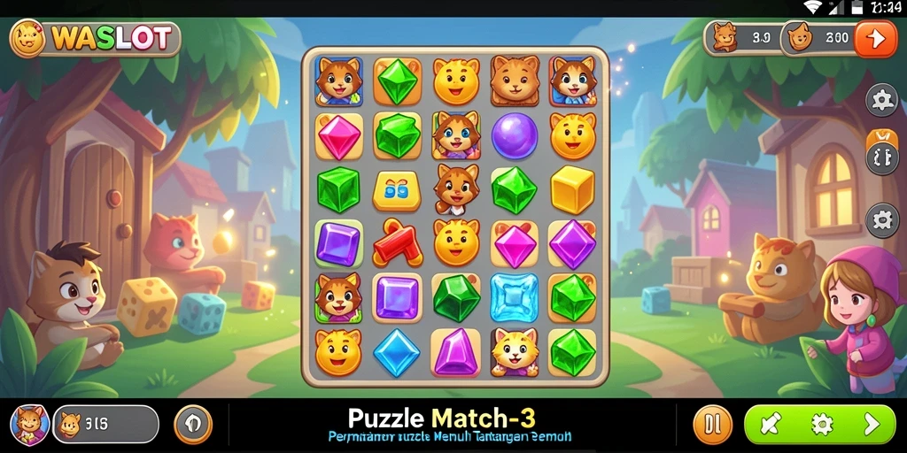 Tampilan antarmuka yang cerah dari game WASLOT Puzzle Match-3.